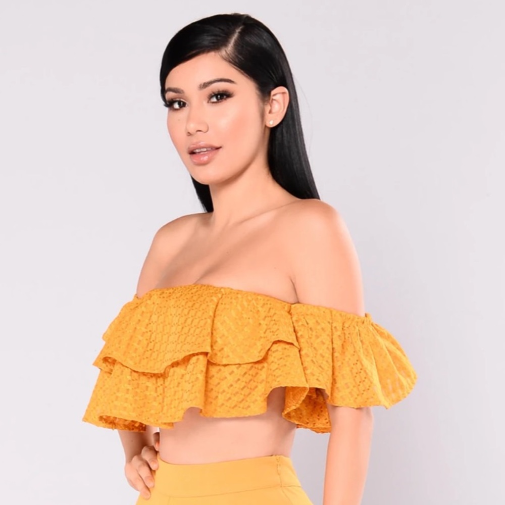 Fashion Nova Women’s “Best Of Me Ruffle” Mustard Crop Top/Bandeau Top
